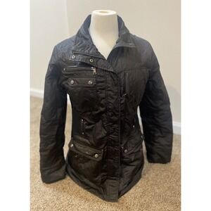 Black Pleather Jacket, Andrew Marc of New York, Zipper/pocket Accent, moto style